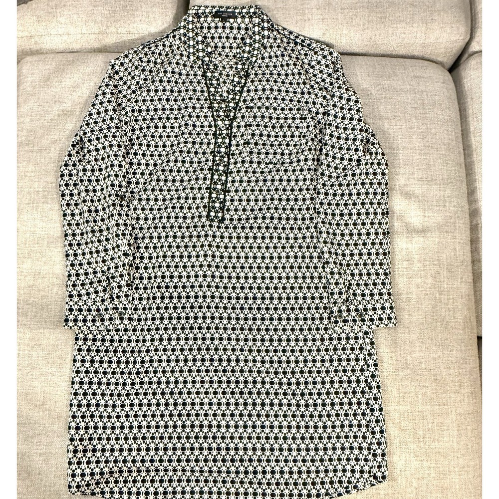 Limited Ashton Tunic Top Women Black Cream Geometric‎ Button Front Sz L